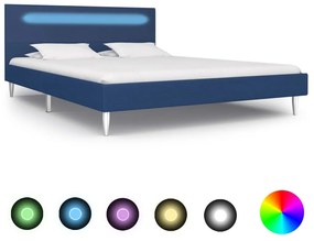 280973 vidaXL Estrutura de cama com LED 140x200 cm tecido azul