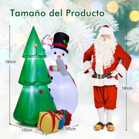 Decoração de Natal Insuflável 180 cm Árvore de Natal Insuflável com Boneco de Neve com Luz para Interior e Exterior