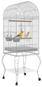 PawHut Gaiola para Pássaros com Rodas Bandeja Amovível Prateleira 2 Comedouros de Aço Inoxidável e Poleiro 51x51x153 cm Branco | Aosom Portugal