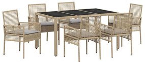 Conjunto de Jantar para Jardim 7 pcs Bege 150 x 90 x 75 cm