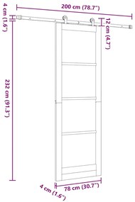 Porta Deslizante com Conjunto de Ferragens 78x232 cm Madeira de Pinho