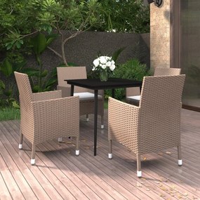 vidaXL 5 pcs conjunto de jantar p/ jardim c/ almofadões vime PE/vidro