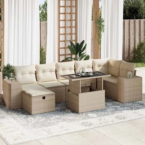 vidaXL 5 pcs conjunto de sofás p/ jardim com almofadões vime PE bege