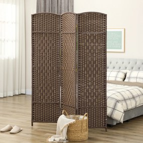 Biombo interior de madeira com 3 painéis, divisória dobrável para sala ou quarto, 135 x 180 cm, castanho