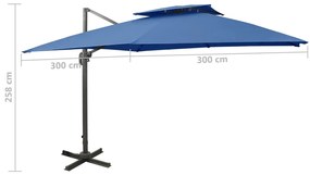 Guarda-sol jardim cantilever toldo duplo 300x300 cm azul-ciano