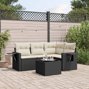 5 pcs conjunto sofás de jardim com almofadões vime PE preto