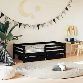 vidaXL Estrutura cama infantil c/ gavetas 70x140 cm pinho maciço preto