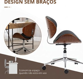Cadeira de Escritório com Rodas Estofada em PU com Assento Largo e Curvado Altura Ajustável Preto