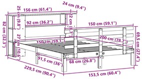 Cama com estante sem colchão 150x200 cm pinho maciço branco