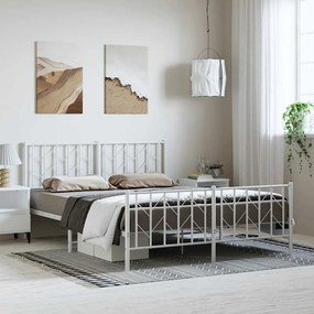 Estrutura de cama com cabeceira e pés 193x203 cm metal branco