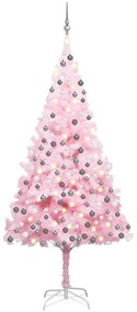 vidaXL Árvore Natal artificial pré-iluminada c/ bolas PVC rosa