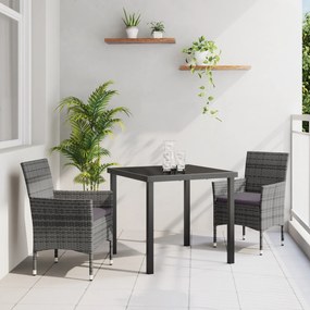 vidaXL Conjunto de 3 Peças para Jantar no Jardim Cinza Rattan PE