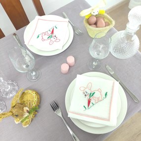 Toalha de Mesa Linho e Ponto Aberto Easter Bunny