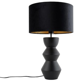 Candeeiro de mesa design preto com abajur de veludo preto com dourado 35 cm - Alisia Design