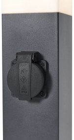Candeeiro de exterior cinza escuro com vidro opalino 45cm IP44 com tomada e sensor de movimento - Malios Moderno
