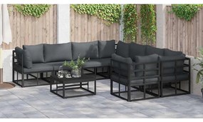 Conjunto de Sofá de Jardim 9 pcs Preto 70 x 70 x 32 cm Alumínio