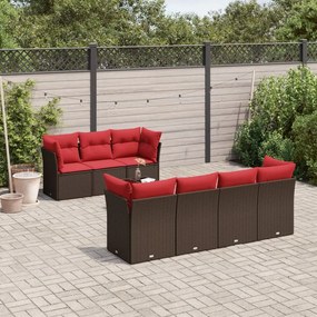 vidaXL 8 pcs conjunto sofás de jardim c/ almofadões vime PE castanho