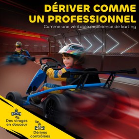 Kart elétrico GoKart para crianças, com 2 motores de 24 V, modo de derrapagem a 13 km/h, 119 x 77 x 54 cm, azul