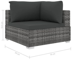 Conjunto lounge de jardim c/ almofadões 4 pcs vime PE cinzento
