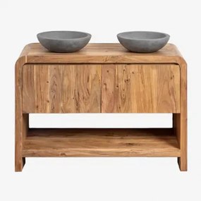 Conjunto De Móvel De Casa De Banho Em Madeira Vacry Castanho Acácia & 2 X Cimento Cinzento Redondo Ø40 Cm Tarsis & Sem Espelho & - Sklum