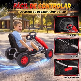 Go-Kart para Crianças +3 Anos com Assento Ajustável, Volante, Travão de Mão, Estrutura em Alumínio e Aço, até 30 kg, Vermelho