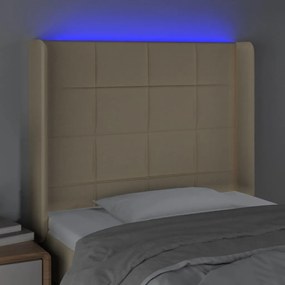 Cabeceira cama c/ luzes LED tecido 103x16x118/128 cm cor creme