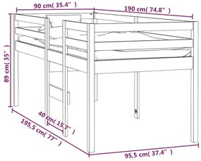 Cama alta 90x190 cm madeira de pinho maciça branco