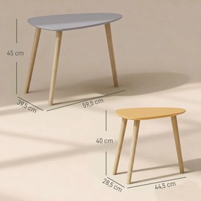 Conjunto de 2 mesas baixas encaixáveis, de design escandinavo, com pés e tampo em madeira, cinzentas e amarelas