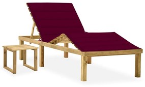 vidaXL Espreguiçadeira de jardim com mesa e almofadão pinho impregnado
