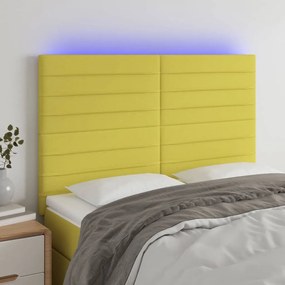 vidaXL Cabeceira cama c/ LED tecido 144x5x118/128 cm verde