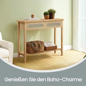 Mesa consola com 2 gavetas estilo boho 30 x 80 x 100 cm Bege