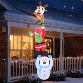 Decoração natal insuflável suspensa com Pai Natal, rena e boneco de neve pré-iluminada com luzes LED  308 cm Multicolorida