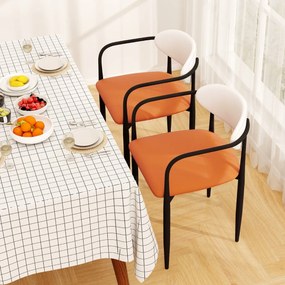 Conjunto de 2 cadeiras de sala de jantar, cozinha com assento e encosto acolchoados Branco + Laranja + Preto