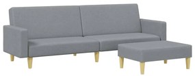 Sofá-cama de 2 lugares c/ apoio de pés tecido cinzento-claro