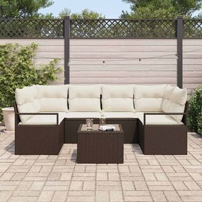 Conjunto de Sofá de Jardim 7 Peças com Almofadas Marrom em Rattan de P