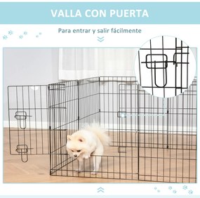 PawHut Parque para Cães 8 Painéis 61x61cm Dobráveis Gaiola Metálica para Animais de Estimação com Porta e Dupla Fechadura para Jardim Pátio Exterior Preto