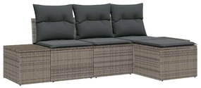 Conjunto de Sofá de Jardim de 4 Peças com Almofadas em Cinza de Rattan