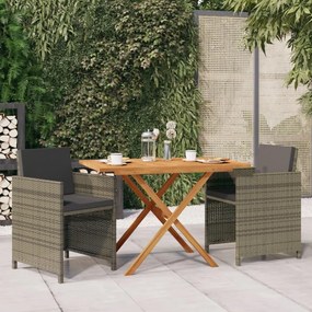 vidaXL 3 pcs conjunto de jantar para jardim com almofadões cinzento