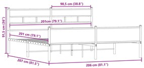 Estrutura de cama sem colchão 200x200cm metal carvalho fumado