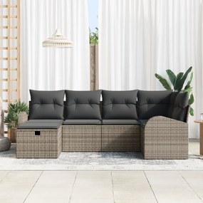 Conjunto de Sofá de Jardim de 6 Peças com Almofadas Cinza Polirattan