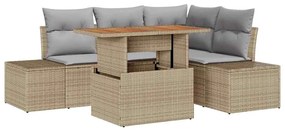 Conjunto de Jantar de Jardim 5 Peças com Almofadas – Beige em Rattan P