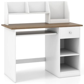 Secretária  para crianças com bandeja para teclado, gaveta e estante multifuncional (CADEIRA NÃO INCLUIDA)  Carvalho+Branco