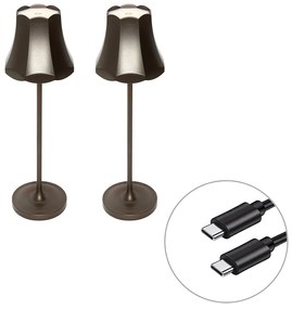 LED Conjunto de 2 candeeiros de mesa retro bronze escuro recarregáveis IP44 - Granny Retro
