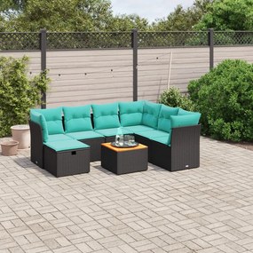 vidaXL 8 pcs conjunto de sofás p/ jardim c/ almofadões vime PE preto