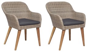 vidaXL Cadeiras de exterior c/ almofadões 2 pcs vime PE castanho
