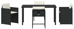 Conjunto de Jantar de Jardim 5 Peças com Almofadas Preto Vime PE