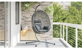 Cesta de Cadeira de Ovo com Suporte em Cinza Rattan Sintético