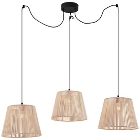 Candeeiro suspenso para exterior preto com abajures de corda bege 3-luzes IP44 - Cava Japandi