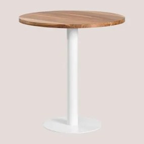 Mesa de Bar Redonda em Madeira de Acácia Macchiato Ø70 cm & BRANCO - Sklum