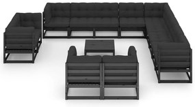 14 pcs conjunto longue jardim c/ almofadões pinho maciço preto